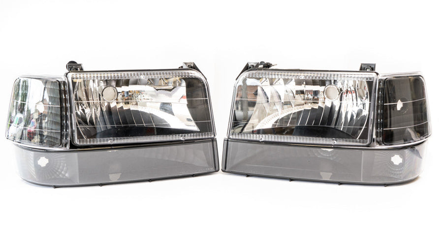 Complete Performance Six Piece Clear Black Headlight Kit - 1992-1997 Ford F-Series & Bronco