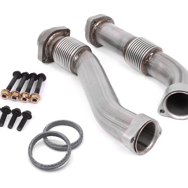 Stainless Steel Turbo Diesel Exhaust Manifold Up-Pipe Kit For Ford 7.3L Super Duty (1999.5-2003) - Includes Y-Pipe, Gaskets, Bellowed Pipes